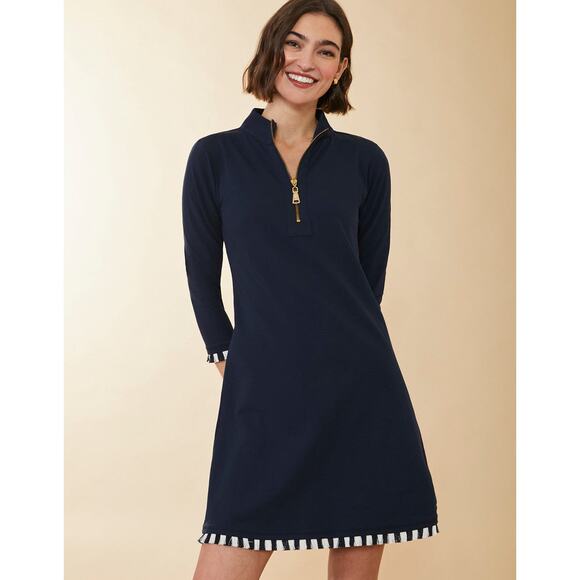 Spartina 449 Dresses & Skirts - Spartina 449 Nora Half Zip Fringe Dress Navy Small Preppy Resort Coastal